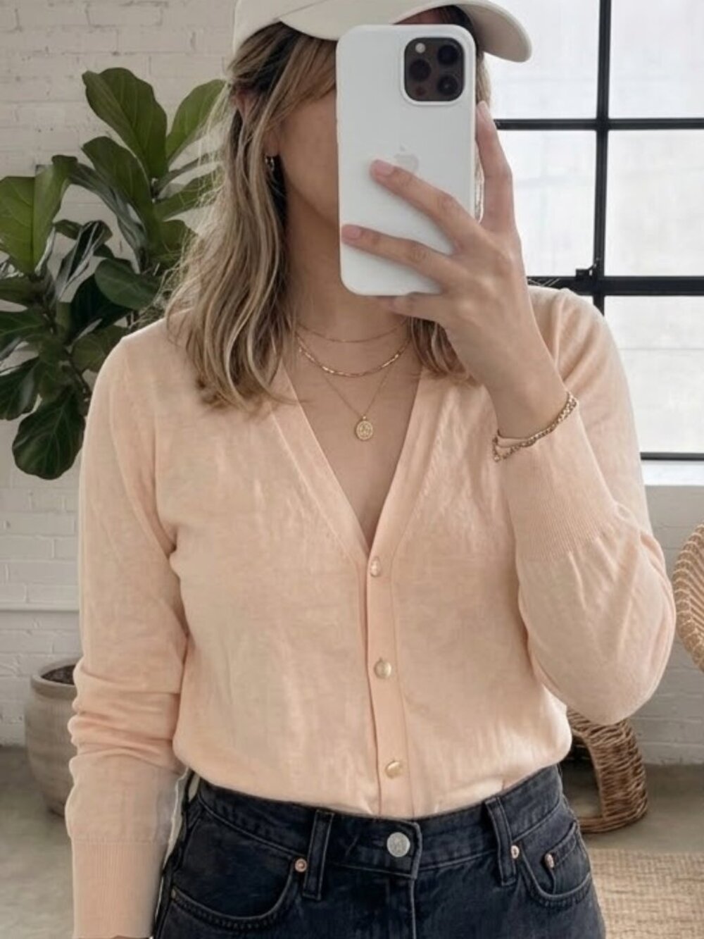 J. Crew Blush Rose Pink Lightweight Cotton V-Neck Button Cardigan Sweater Size S